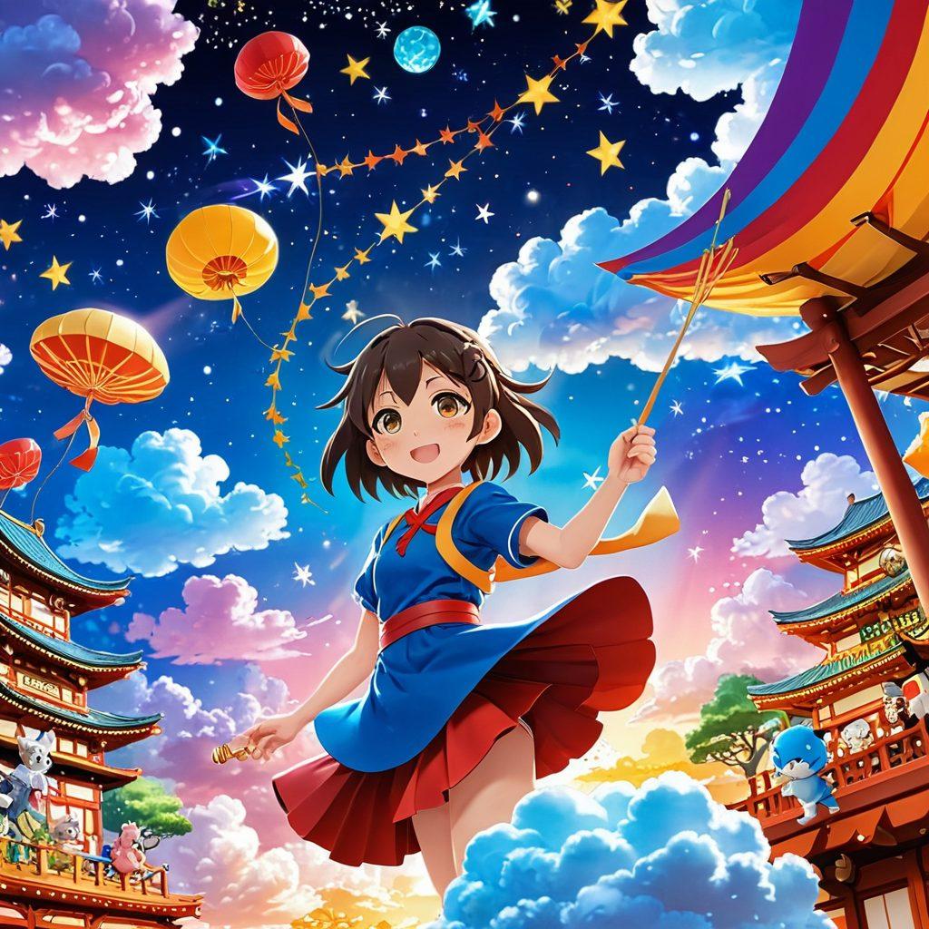 A dynamic scene showcasing a passionate anime fan surrounded by vibrant illustrations of their favorite characters, with Inmunocal products creatively integrated into the artwork. Soft, inviting textures and warm colors to express comfort and nourishment. Elements of fantasy and excitement, with playful expressions and whimsical backgrounds. Emphasize the fusion of health and enjoyment in anime culture. bright colors. 3D art.